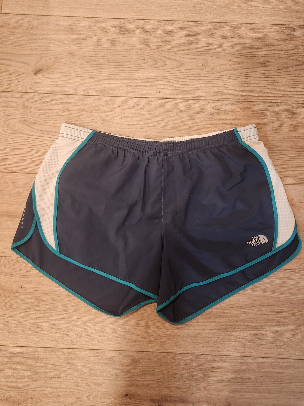 The North Face Women's Navy Athletic Running Shorts with Teal Trim